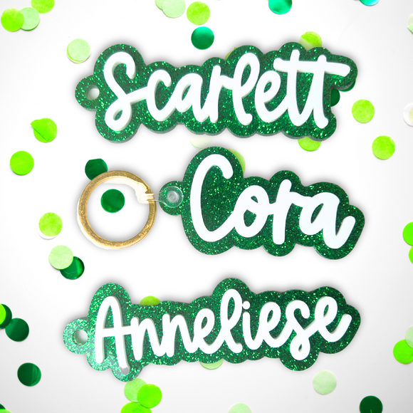 Game Day Personalized Glitter Keychain- Green