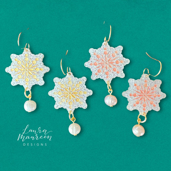 Holiday Snowflake Pearl Earrings